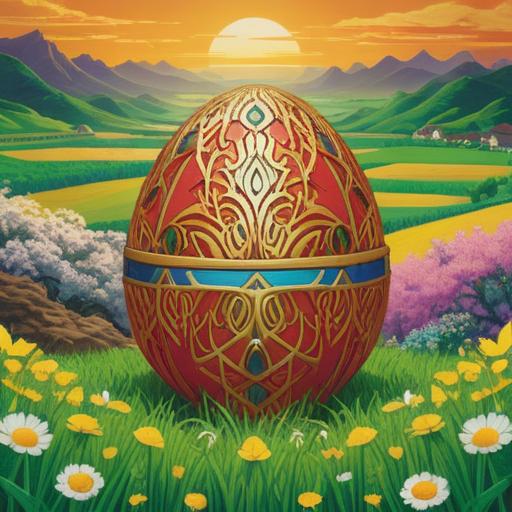 A cheerful and vibrant illustration of a large, golden egg symbolizing 