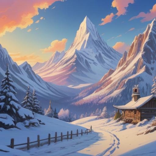 A serene winter landscape, snow-covered mountains, a clear blue sky, the sun shining brightly, symbolic representation of spiritual awakening, gentle light illuminating the scene, peaceful atmosphere, presence of ethereal energy, 4k