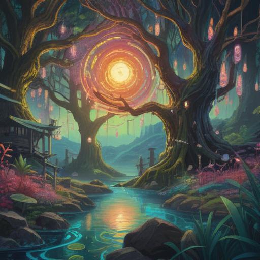 A vibrant illustration depicting the flow of large sums of money symbolizing spiritual signs of positivity, intertwining currency in an ethereal landscape, golden coins emitting light, abundant greenery representing growth, mystical elements such as shimmering orbs and soft glows, harmonious colors, a sense of prosperity and abundance, inviting atmosphere, 4k