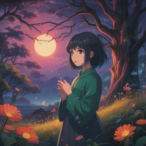 A deep and emotional illustration capturing the essence of a significant heartbreak, serene yet haunting atmosphere, symbolic elements representing spiritual growth, contrasting feelings of sorrow and acceptance, an individual on a journey of self-discovery, a dark forest transitioning to light, ethereal motifs, reflective expressions, 4k