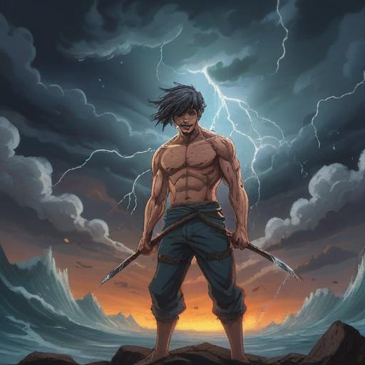 A stormy scene depicting a typhoon, a person holding their head in pain, dark swirling clouds overhead, ominous flashes of lightning, raindrops cascading, a sense of foreboding, symbolic elements representing intuition and spirituality, an ethereal glow surrounding the person, vivid colors, dramatic contrast, emotional atmosphere, 4k