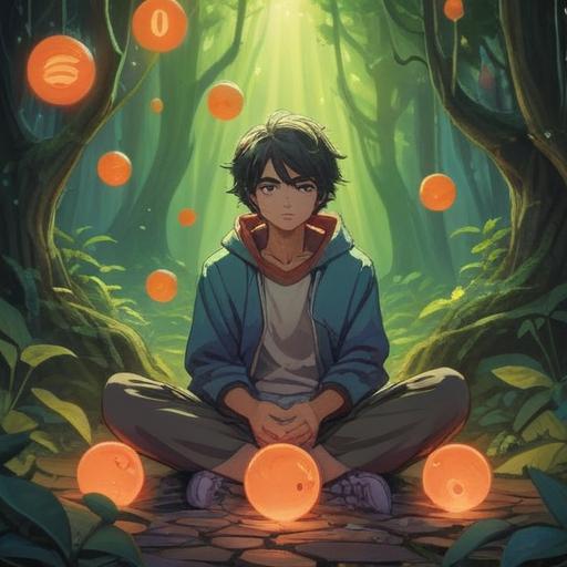 A serene and mystical illustration depicting a person sitting cross-legged in a peaceful environment, surrounded by soft glowing orbs, representing energy flow and healing, gentle light filtering through trees in a tranquil forest, a sense of introspection and spiritual awakening, colorful aura surrounding the individual, symbolizing balance and harmony, 4k