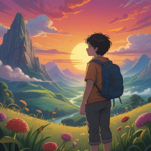 A hopeful scene depicting a person discovering their lucky number, vibrant colors, a bright sunrise symbolizing new beginnings, joyful expression on the person's face, surrounded by numbers floating in the air, an open road representing opportunity, warm and inviting atmosphere, dynamic composition, 4k