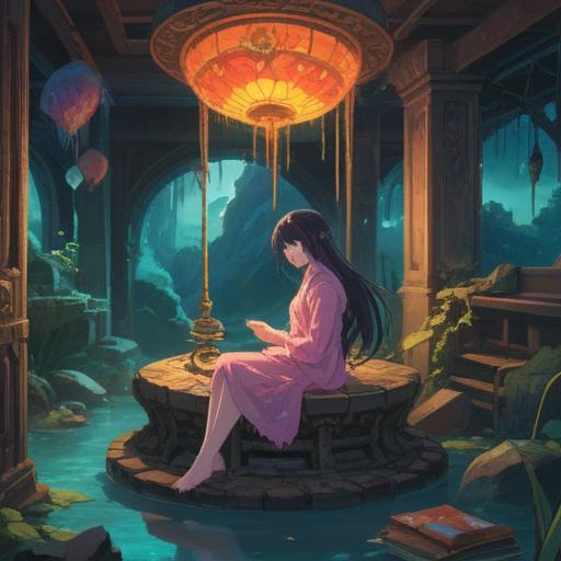 A mystical scene depicting a broken weighing scale, surrounded by ethereal light, symbolic representations of spiritual insights, a serene environment hinting at introspection, flowing energy patterns illustrating change, soft and calming color palette, elements of nature emphasizing harmony, 4k