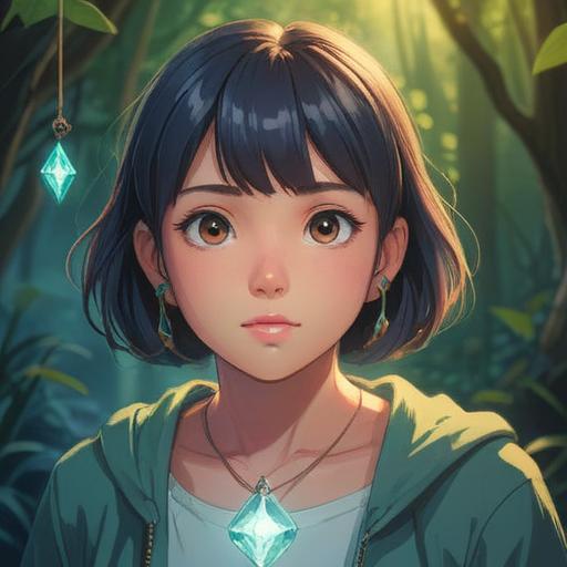 A serene illustration featuring a delicate crystal pendant, glowing softly in a tranquil setting, surrounded by gentle light and serene nature, representing healing energy, calm atmosphere, mystical elements, symbols of luck and protection, ethereal background, vibrant yet soothing colors, 4k