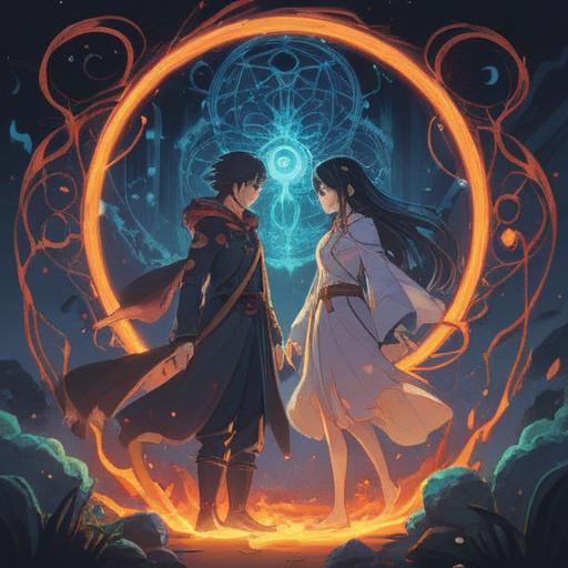 A serene and harmonious illustration depicting two figures connected by a glowing energy, spiritual symbols surrounding them, representing deep physical compatibility, ethereal background, soft and flowing lines, vibrant colors, conveying unity and balance, 4k