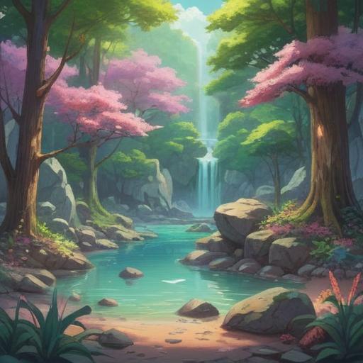 A serene and calming illustration of healing stones, soft pastel colors, gentle light reflecting off smooth surfaces, a tranquil setting in nature, surrounded by lush greenery and delicate flowers, a peaceful aura emanating from the stones, evoking a sense of relaxation and rejuvenation, emphasis on harmony and balance, 4k