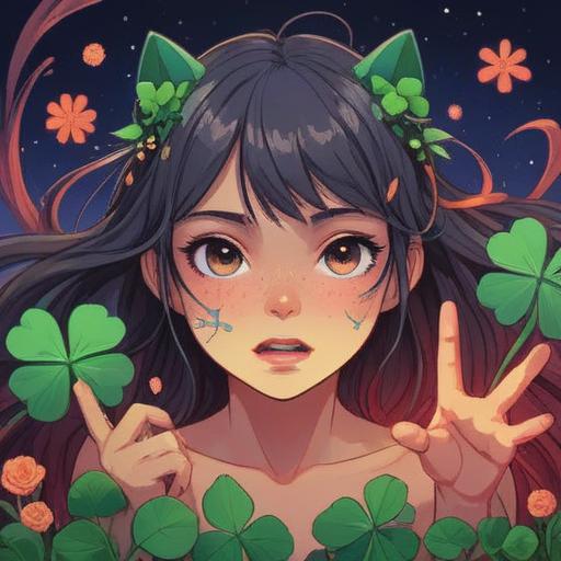 A bright, cheerful illustration of a person engaging in lucky actions to clear body acne, surrounded by positive symbols like clovers and stars, depicting confidence and happiness, vibrant colors, uplifting atmosphere, dynamic poses, focused on skin care routine, motivational vibe, 4k