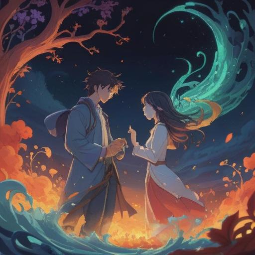 A warm and passionate spiritual love scene, ethereal glow, intertwined silhouettes of lovers, surrounded by swirling energy, vibrant colors, a mystical background with soft, dreamlike elements, deep emotional connection, serene expressions, 4k