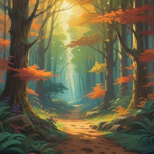 A serene landscape capturing sunlight filtering through the trees, symbolizing spiritual awakening, soft golden rays illuminating the forest floor, gentle breeze rustling the leaves, ethereal atmosphere, peaceful and reflective mood, natural beauty, harmony with nature, 4k