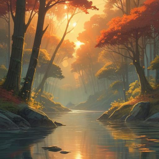 A serene landscape bathed in golden sunlight, ethereal rays piercing through the trees, a tranquil river reflecting the light, soft silhouettes of birds in flight, gentle whispers of the wind, a person meditating near the water, surrounded by blooming flowers, an aura of peace and positivity, signs of spiritual connection, nature's harmony, 4k