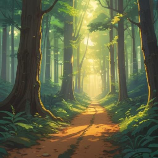 A serene landscape bathed in golden sunlight, rays of light piercing through the trees, illuminating a peaceful forest path, gentle breeze causing leaves to sway, ethereal atmosphere, a person meditating while observing the light patterns, a sense of tranquility and spiritual awakening, vivid colors, intricate details, harmonious nature, 4k