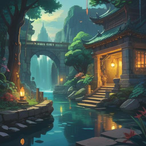 A mystical illustration of ancient waters, shimmering with ethereal light, depicting spiritual significance, lush surrounding nature, serene reflections, ancient stones covered in moss, tranquil atmosphere, deep symbolism, vibrant colors, enchanting landscape, 4k