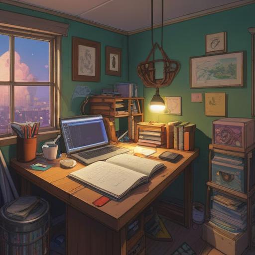 A serene and organized workspace, neatly arranged notebooks and stationery, a laptop with open documents, a cup of coffee nearby, soft natural light flowing through the window, plants adding a touch of greenery, a feeling of productivity and calmness, clear focus on collaboration and information curation, 4k