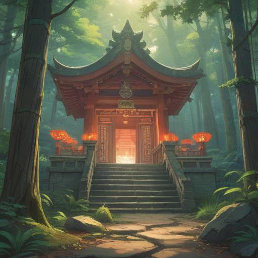 A serene and mystical scene at Tado Shrine, lush greenery surrounding the shrine, soft sunlight filtering through the trees, ethereal fog near the sacred structures, a sense of tranquility and spirituality, visitors experiencing a moment of introspection, vibrant colors reflecting harmony, gentle flow of a nearby river, 4k