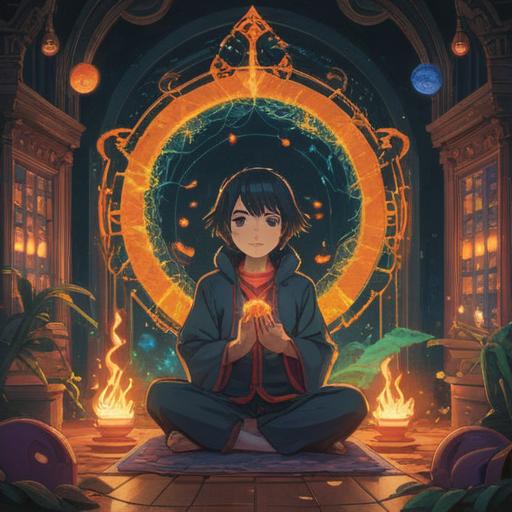 A person calculating gains and losses, surrounded by ethereal symbols of spirituality, light emanating from their heart, a balance scale representing moral choices, nature in the background symbolizing harmony, serene expressions, abstract aura of positive energy, vibrant colors, detailed facial features, 4k