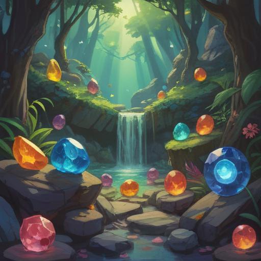 A serene and mystical illustration of a collection of lucky power stones, showcasing a variety of colors and textures, arranged harmoniously on a soft velvet cloth, surrounded by gentle candlelight, ethereal glow illuminating the scene, symbols of luck and prosperity subtly integrated in the background, peaceful ambiance, detailed crystal reflections, 4k