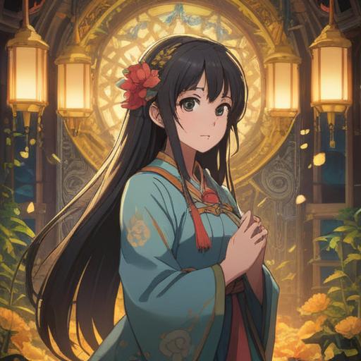 A serene depiction of a peaceful transition, comforting light illuminating a serene figure, symbols of healing and hope surrounding, soft ethereal glow, nature in harmony, gentle expressions of acceptance and peace, celestial elements in the background, calming color palette, tranquil atmosphere, 4k