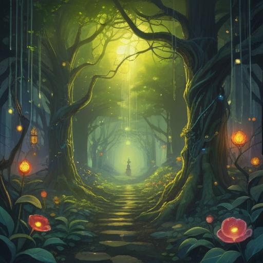 A serene and mystical scene representing the spiritual meaning of continuation numbers, ethereal light illuminating the background, floating numbers entwined with vines and flowers, celestial elements like stars and clouds, a tranquil atmosphere, soft color palette, symbolic imagery reflecting growth and transformation, 4k