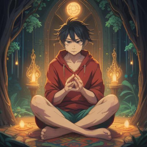 A serene illustration depicting the spiritual significance of itchy feet, a person sitting cross-legged, surrounded by a calm aura, soft light illuminating the feet, symbols of travel and exploration in the background, connected to nature and the earth, vibrant energy flowing around, peaceful expression, 4k