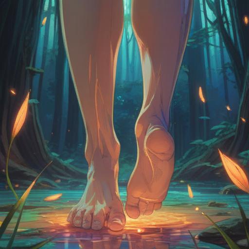 A serene and contemplative scene depicting the concept of foot pain as a spiritual sign, ethereal light illuminating the feet, gentle aura surrounding them, a tranquil nature setting in the background, symbols of healing and insight, a person sitting in meditation surrounded by soft greenery, vibrant yet soothing colors, a sense of awakening and understanding, visual metaphors of growth and spirituality, 4k