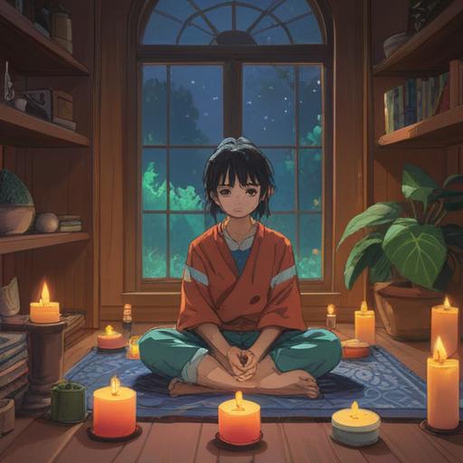 A serene and calming scene depicting a person sitting comfortably on a soft mat, gently massaging their feet, surrounded by soothing candles and plants, warm lighting creating a relaxing atmosphere, focus on the feet with a slight glow to emphasize comfort, harmonious color palette, 4k