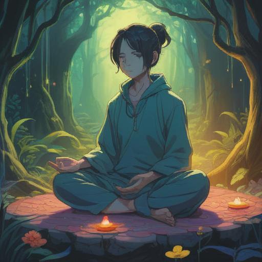 A serene and symbolic illustration depicting the spiritual meaning of foot pain, ethereal background with soft gradients, a person sitting in meditation posture with a glowing foot, surrounded by gentle orbs of light, harmonious energy flow visualized, elements of nature such as lotus flowers and flowing water, subtle representation of healing energy, calming atmosphere, 4k