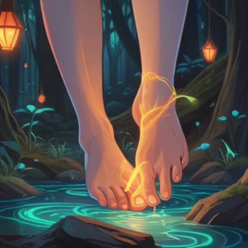 A serene and calming illustration showcasing a person's foot gently touching the ground, soft glow around the foot, ethereal symbols of spiritual significance floating around, peaceful nature background, trees softly swaying, a sense of connection to the earth, subtle hints of caution in the air, harmonious color palette, 4k