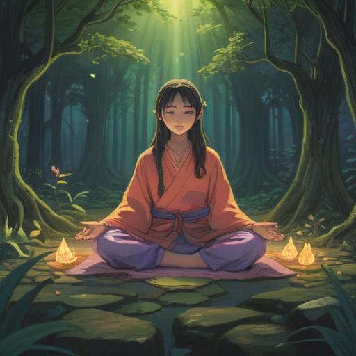 A serene and mystical illustration depicting the spiritual significance of foot cramps, soft ethereal light, a person in meditation, surrounded by glowing energy, colorful auras emanating from the feet, tranquil nature background, spiritual symbols subtly integrated, calming atmosphere, 4k
