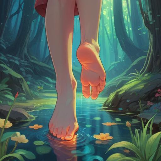 A spiritual illustration representing the meaning of tingling soles, feet in a meditative posture on a serene landscape, ethereal light surrounding them, symbols of energy flow and balance, a tranquil aura, connection to earth energy, vibrant colors reflecting harmony, 4k