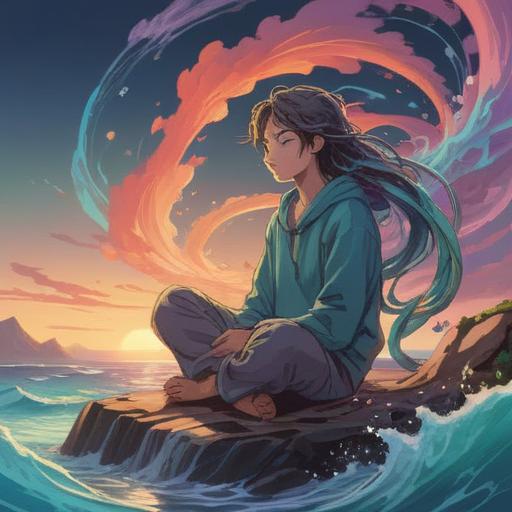 A serene illustration depicting a person sitting in a meditative pose, surrounded by gentle energy waves, soft pastel colors, a symbolic representation of the ankle joint glowing softly, ethereal light illuminating the scene, nature elements like leaves and flowers intertwined, conveying healing and balance, spiritual growth, calm and peaceful atmosphere, 4k