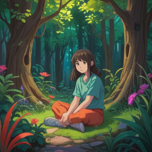 A serene illustration of a person sitting cross-legged in a tranquil garden, gentle light filtering through the trees, feet resting on soft grass, a subtle glow around the ankles, symbolic representations of healing energy and positive vibes, harmonious colors reflecting peace and spirituality, 4k