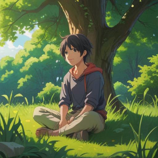 A serene and introspective scene, a person sitting cross-legged on a grassy field, surrounded by gentle sunlight filtering through trees, holding their ankle with a pained expression, ethereal symbols and glowing energy surrounding the ankle, representing spiritual signs, peaceful ambiance, soft focus, vibrant colors, 4k