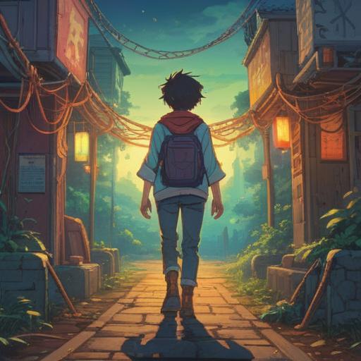 A serene illustration depicting a person standing at a crossroads, ethereal light illuminating the path ahead, symbolic chains breaking away from their feet, representing liberation, nature surrounding the scene with lush trees and gentle winds, tranquil expression on the person's face, spiritual energy radiating from the ground, bright colors, harmonious balance, 4k