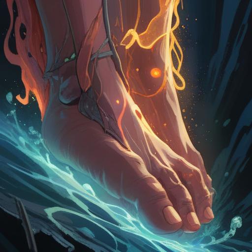 A spiritual illustration depicting a wounded big toe, glowing aura, symbolic representation of healing and transformation, vibrant colors representing energy flow, serene background with soft light, nature elements like flowers and gentle breezes, conveying a message of positivity and growth, 4k