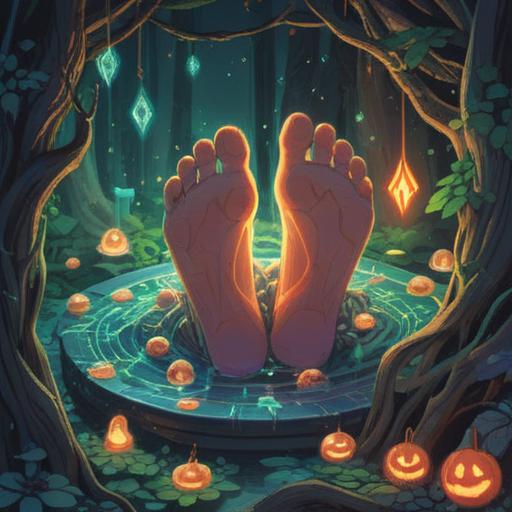 A symbolic illustration depicting a hurt big toe, surrounded by ethereal light, spiritual signs represented by floating symbols, healing energies emanating from the toe, serene and calming background, hints of nature, such as plants and gentle winds, intuitive connections to body and spirit, 4k