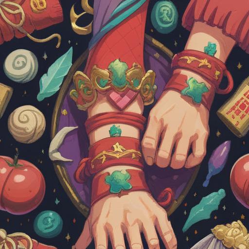 A whimsical illustration of a lucky charm associated with a toe injury, featuring a colorful bandage adorned with cheerful motifs, a small four-leaf clover resting nearby, and a lucky gemstone positioned strategically, uplifting atmosphere, playful elements, 4k