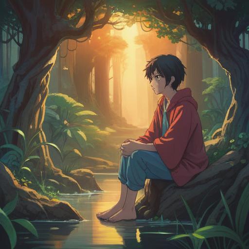 A mystical and serene illustration, depicting a person sitting in a tranquil setting, holding their foot with a contemplative expression, ethereal light surrounding the foot, symbolic representations of spiritual energy, lush nature background, calming colors, soft focus, 4k