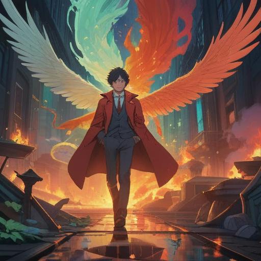 A moment captured of a person slipping, vibrant ethereal light emerging around them, symbols of good omens glowing, a serene and mystical atmosphere, surrounded by soft colors and gentle swirling patterns, representing connection to spirituality, hope and guidance, 4k