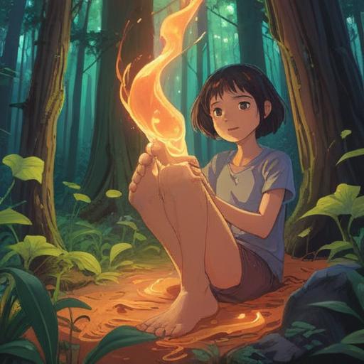 A serene and uplifting illustration depicting a person experiencing foot pain gracefully, surrounded by a soft glow, symbolic representations of healing energy and spiritual signs, gentle nature elements like blooming flowers and sunlight, a sense of calm and positivity, dreamlike atmosphere, 4k