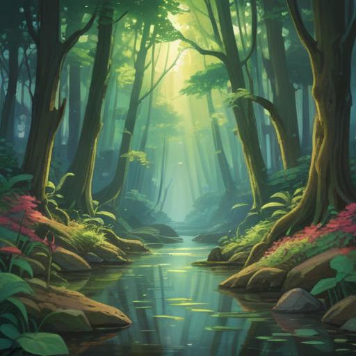 A serene and comforting spiritual scene, warm light glowing through a quiet forest, gentle stream flowing, soft rays of sunlight filtering through leaves, delicate flowers blooming, peaceful meditation figure seated on a soft mossy ground, sense of tranquility and inner peace, harmonious nature, ethereal atmosphere, 4k