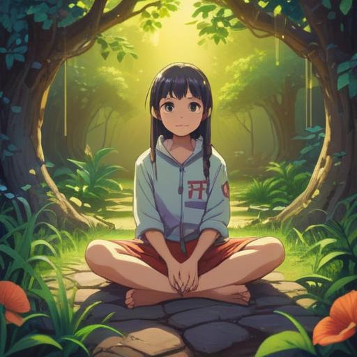 A serene and contemplative scene, a person sitting cross-legged in a peaceful garden, gently rubbing the soles of their feet, surrounded by vibrant flowers and lush greenery, soft sunlight filtering through the trees, a sense of spiritual awakening and connection to the earth, tranquil and meditative atmosphere, 4k