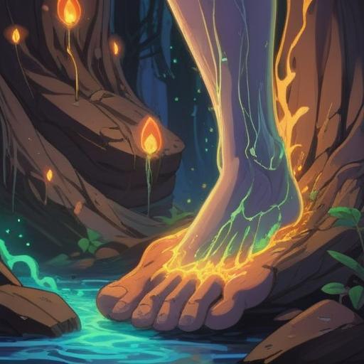 A serene and mystical illustration, showing a human foot with glowing energy emanating from the sole, soft light surrounding the foot, symbolic representations of spirituality in the background, gentle colors conveying a sense of calmness, nature elements like leaves and flowers to signify growth, a peaceful aura enveloping the scene, 4k
