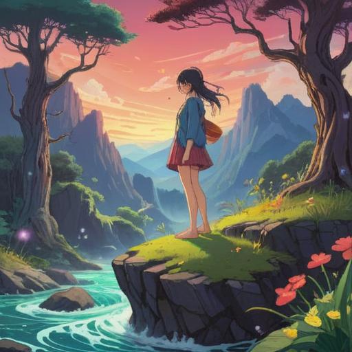 A spiritual illustration depicting a person gazing at their unusually long toes, surrounded by flowing energy symbols, a serene landscape in the background, ethereal light illuminating the scene, hints of nature and tranquility, deep meaning and introspection, soft colors, dreamlike atmosphere, emphasizing the connection between physical attributes and spiritual awareness