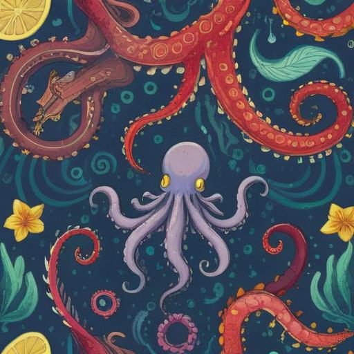 A whimsical illustration featuring a lucky charm inspired by an octopus foot, vibrant colors, intricate patterns, ocean-inspired elements, playful design, magical atmosphere, detailed textures, cheerful mood, 4k