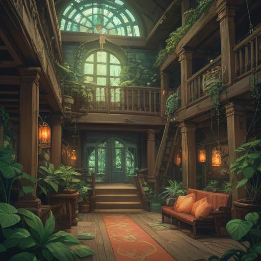 A serene indoor environment, filled with plants and soft lighting, a small lucky object like a four-leaf clover or a lucky cat placed prominently, symbolizing relief from suffocating surroundings, gentle breeze flowing through an open window, calming colors, inviting atmosphere, 4k