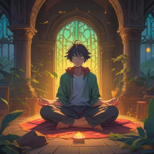 A serene and introspective scene depicting a person sitting cross-legged in meditation, surrounded by soft, ethereal light, symbolic representations of breath and energy flow illustrated as gentle waves, faint images of nature elements like trees and water in the background, hints of spiritual symbols subtly integrated, a calm and peaceful atmosphere, 4k