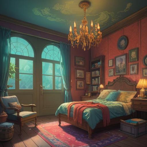 A calming scene of a serene room filled with essential oil diffusers, gentle wisps of fragrant steam rising, soft natural light filtering through sheer curtains, a cozy corner with a mat and cushions, a person enjoying a relaxing moment with closed eyes, surrounded by plants and calming decor, soothing atmosphere, tranquility and peace, 4k