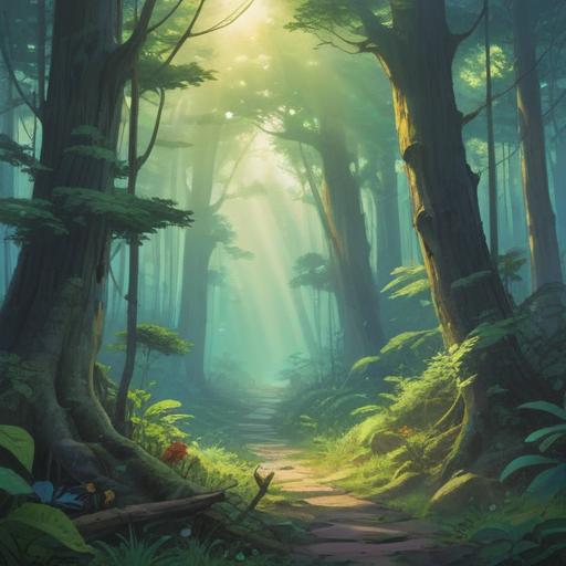 A serene and mystical landscape, ethereal fog enveloping a tranquil forest, vibrant greenery, soft rays of sunlight breaking through the trees, a figure meditating peacefully, surrounded by glowing orbs of light, symbolizing spiritual awakening, a gentle stream flowing nearby, harmonious and calming atmosphere, 4k