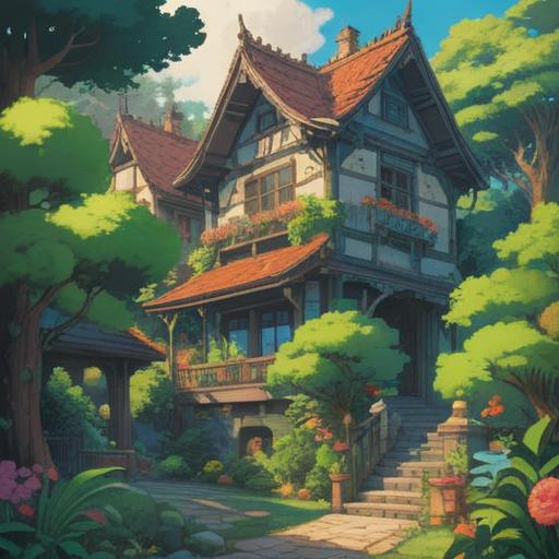 A serene and harmonious illustration of a house undergoing an expansion, showcasing a bright and inviting atmosphere, surrounded by lush greenery and flowers, light filtering through trees, symbols of growth and positivity, open windows reflecting light, an aura of tranquility and hope, spiritual symbols subtly integrated, 4k